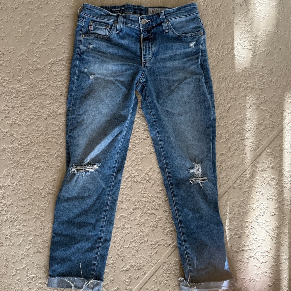 Ag Adriano Goldschmied Distressed Ankle Jeans in Blue